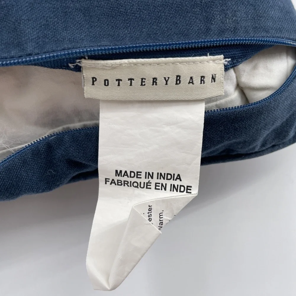 Pottery Barn Romanian Heavily Embroidered Feather Pillow 18x18 Floral Navy‎ Blue